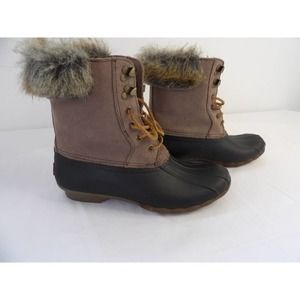 Sperry Top Sider Waterproof Duck Boots‎ Women's Taupe Faux Fur Size 9 NWOT #279